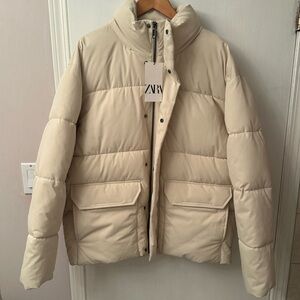 Rare NEW Zara Utility Insulated Pocket Puffer Jacket Sand Men Size XL